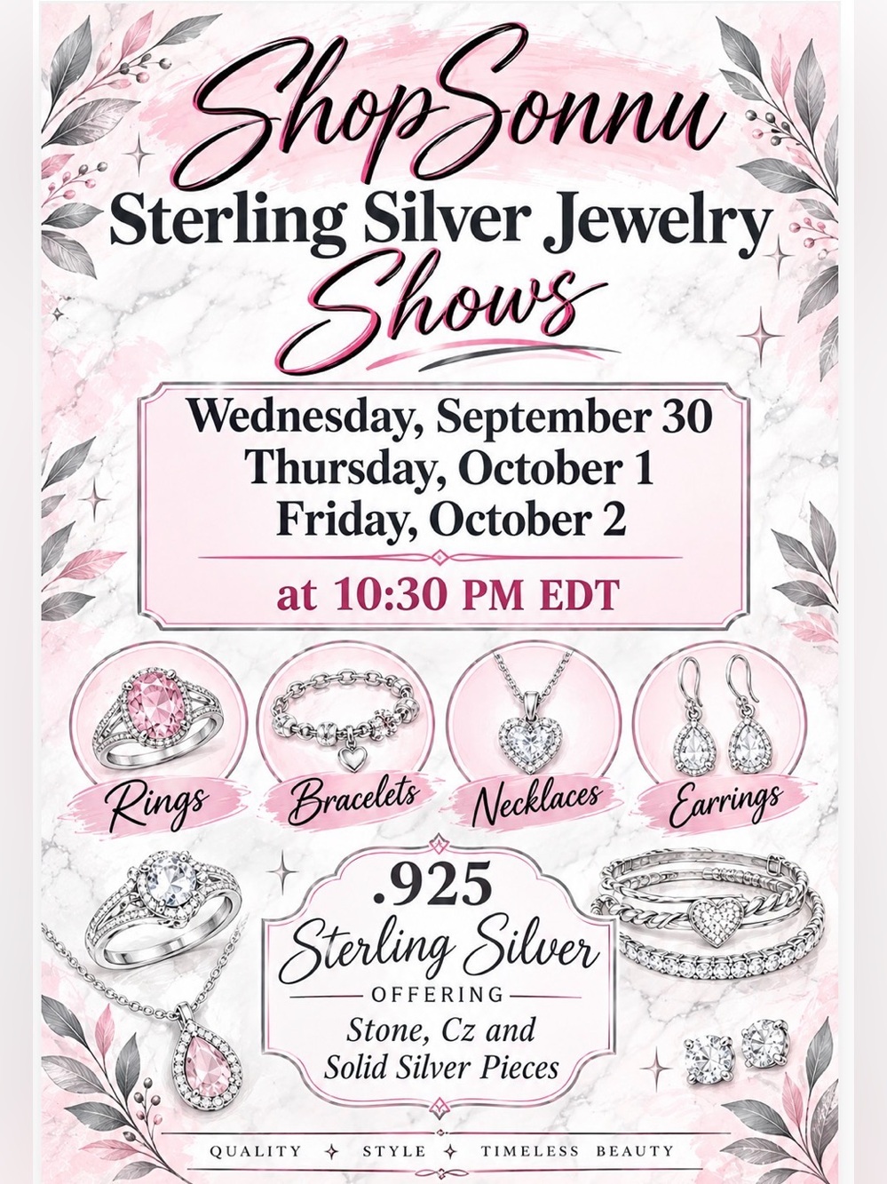 Jewelry Live Show information!  Please do not purchase!